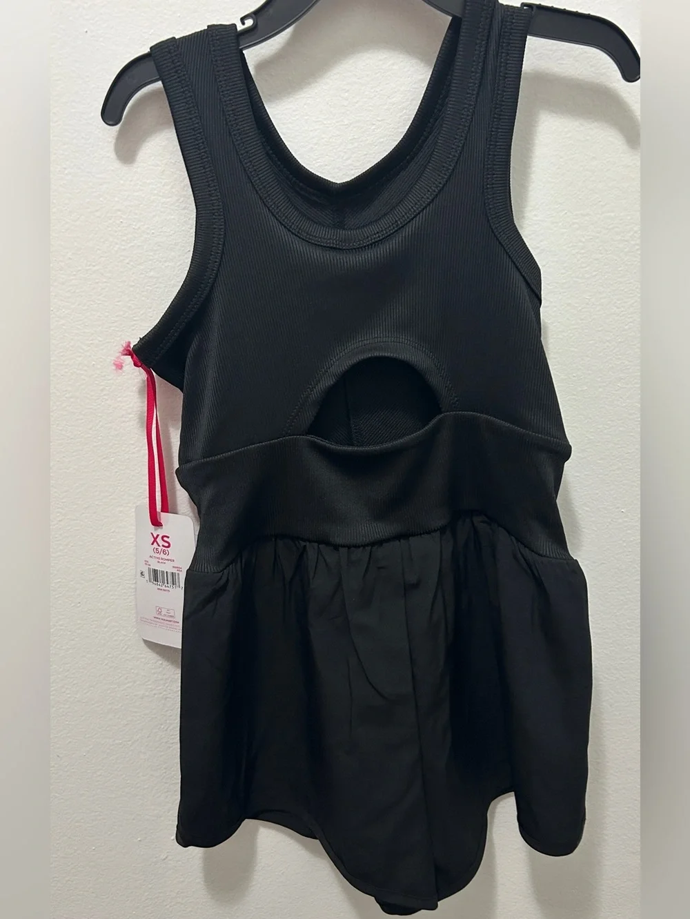 Justice Girls Black Athletic Romper XS 5/6 NWT Cutout Back Activewear